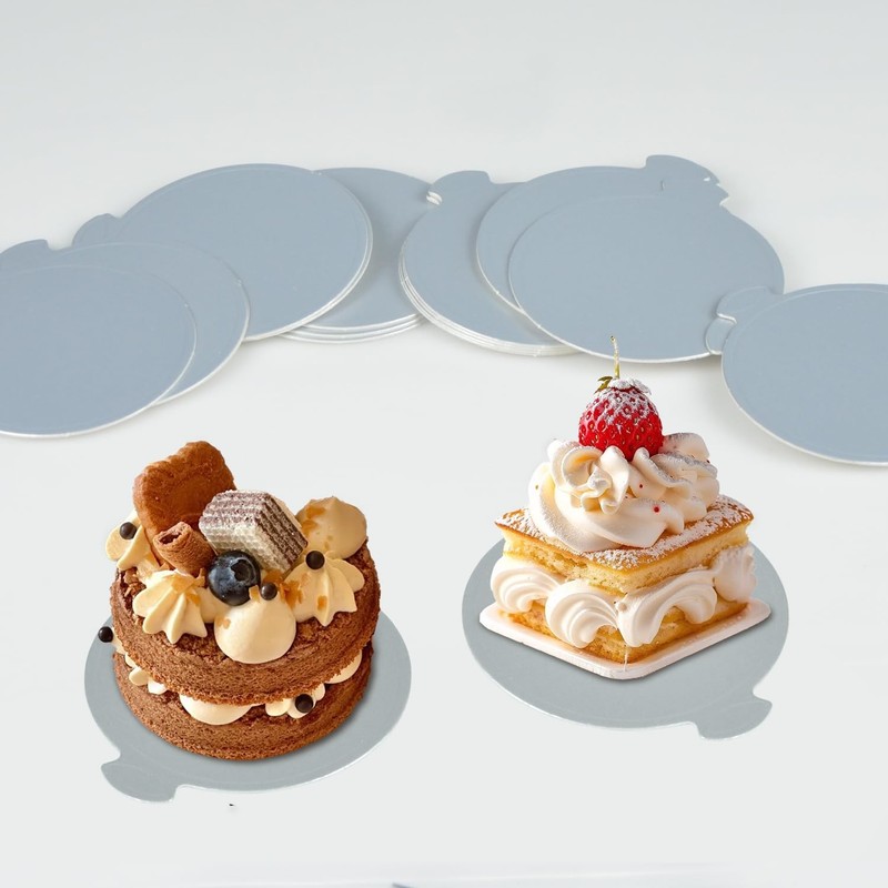 50 PCS Mini Cake Boards 3.15 Inch Round Cardboard Mouse Cupcake Silver gallery