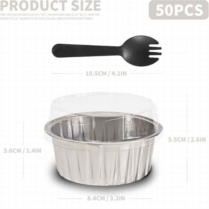 50Pcs Mini Aluminum Foil Cupcake,5Oz Baking Cups with Lids,Mini Cake Pans Dispos gallery