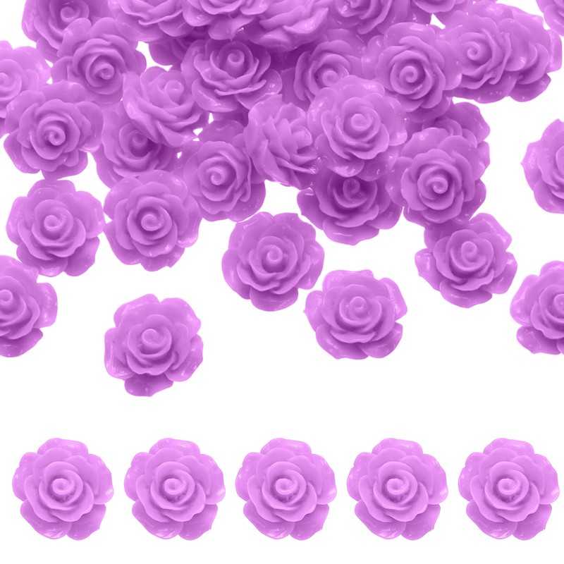 50 Pcs Light Purple Resin Rose Flower Beads, 20mm Flatback Flower Charm