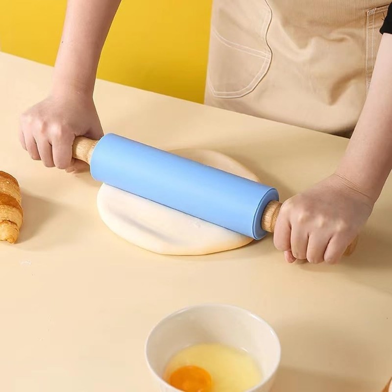 Dishwasher Safe Silicon Rolling Pin - Comfort Grip Wooden Handle for Easy Baking gallery