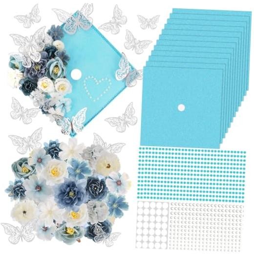 51 PCS DIY Graduation Grad Cap Decoration Kit – 12 Cream Light Blue