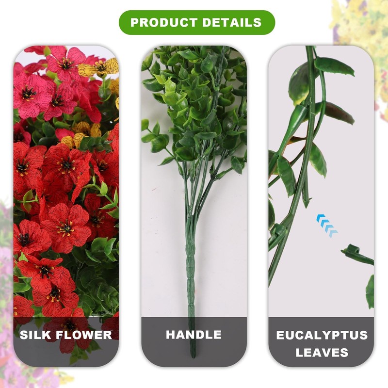 ADXORA 12 Bundles Artificial Flowers,Faux Small, Purple,red,yellow,hot Pink gallery