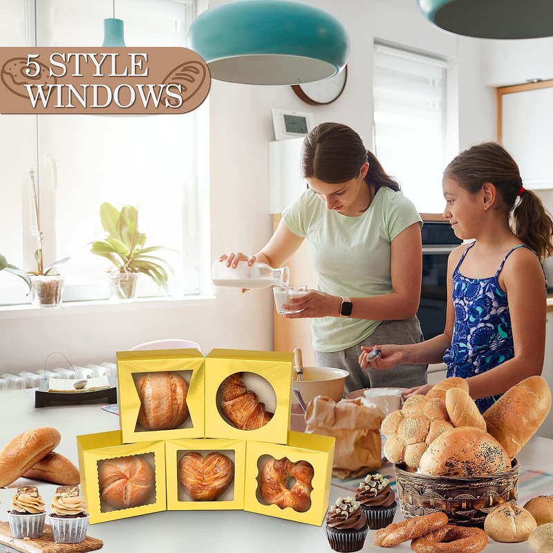 65PCS Bakery Boxes with Window 6x6x3 Inches 5 Style Cookie Boxes Small Pastry... gallery