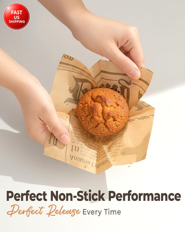200Pcs Standard Tulip Cupcake Liners for Baking, Newspaper Print Parchment Paper gallery