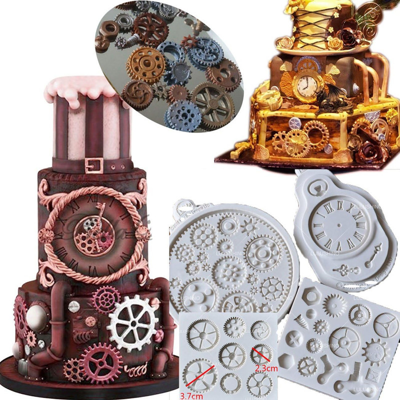 Steampunk Cogs Wheel Gears Pocket Clock Watch Mould Cake Fondant Gum Paste Mold