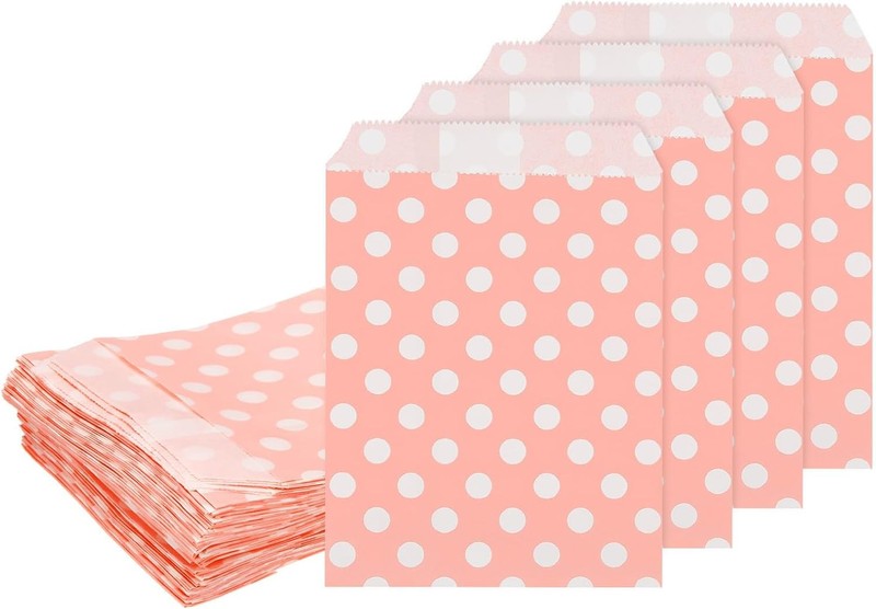 100Pcs Kraft Paper Treat Bags, 7" x 5" Greaseproof Kraft Candy Bags Flat Favor