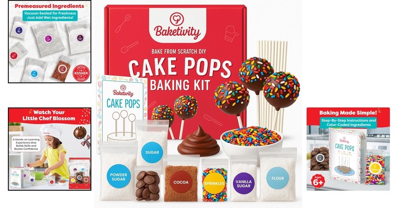 Kids DIY Cake Pop Baking Kit with Premeasured Ingredients & Decor gallery