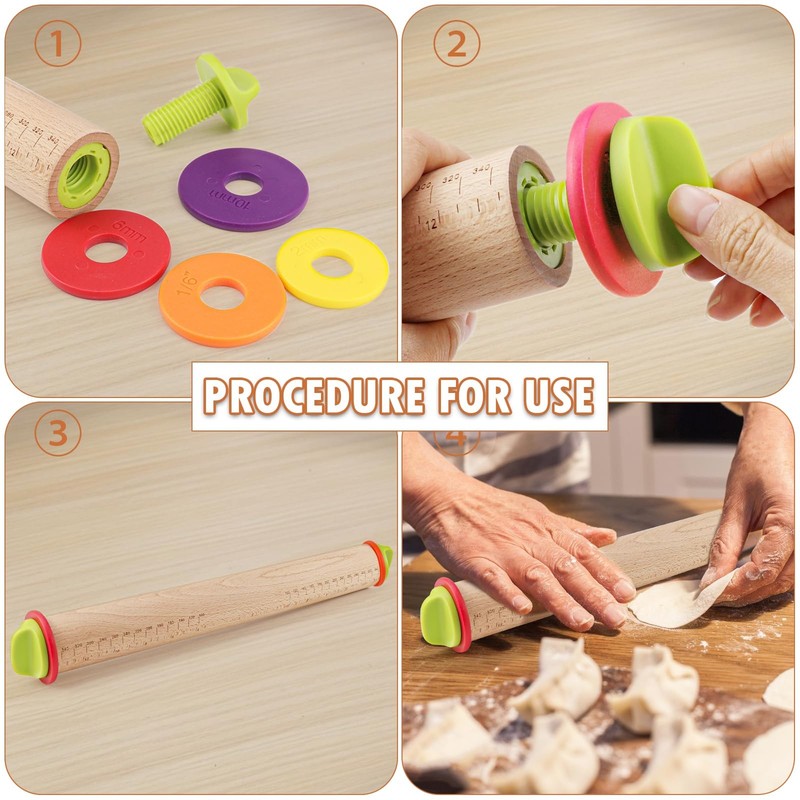 17 Inch Wooden Rolling Pin 4 Adjustable Thickness Rings Baking Fondant gallery