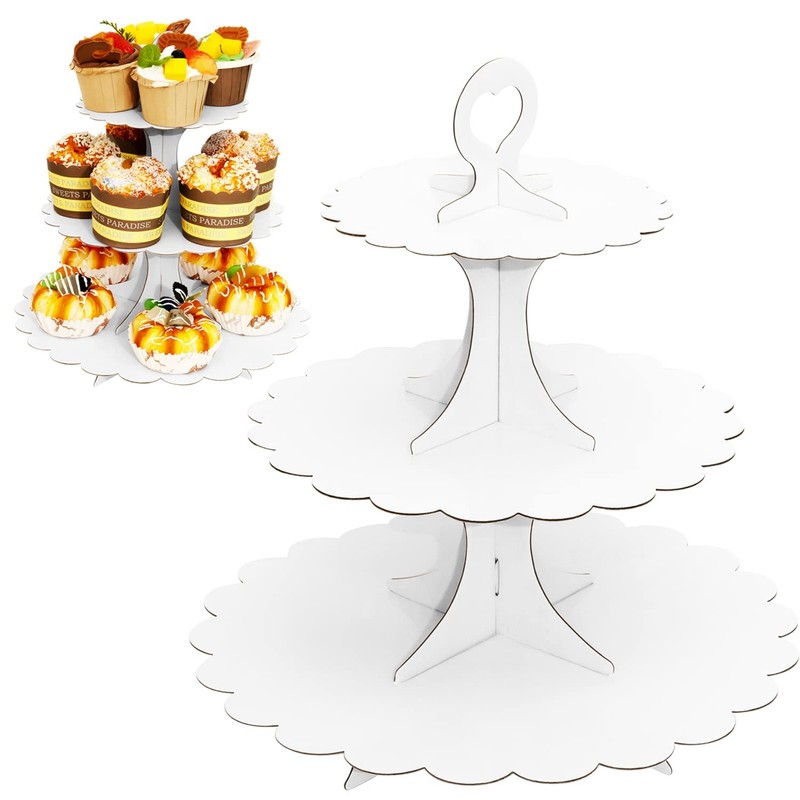 3-Tier White Cupcake Stand,Cardboard Dessert Display Tower, Versatile Party S…