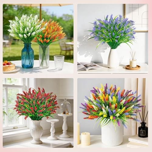 24 Bundles Artificial Flowers for Outdoors Fake Lavender Flowers UV Colourful gallery