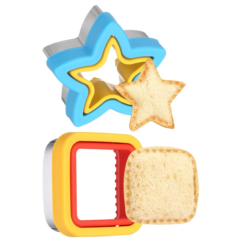 2 Pcs Sandwich Cutter and Sealer Cookie Cutter Square Star Shape Red/Yellow/Blue