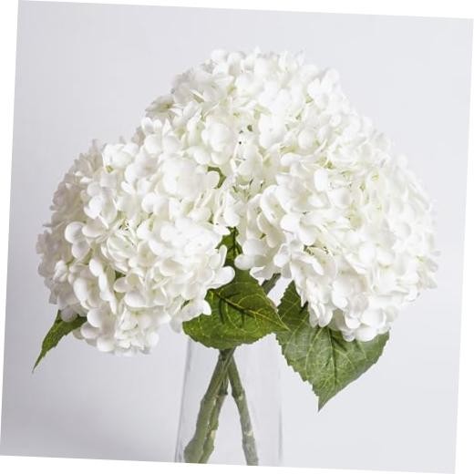 3 Pcs White Hydrangea Artificial Flowers 21″ Realistic Latex Faux 3pcs 3 White