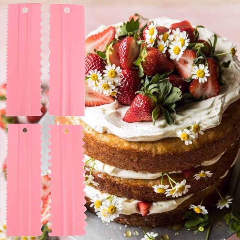 Cake Scrapers Set Pink Decorating Comb and Icing Smoother, Plastic Sawtooth S... gallery