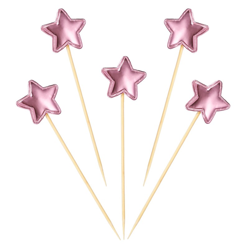 50 Pcs 1.6 x 1.6 Inch Star Birthday Cupcake Toppers, Pink