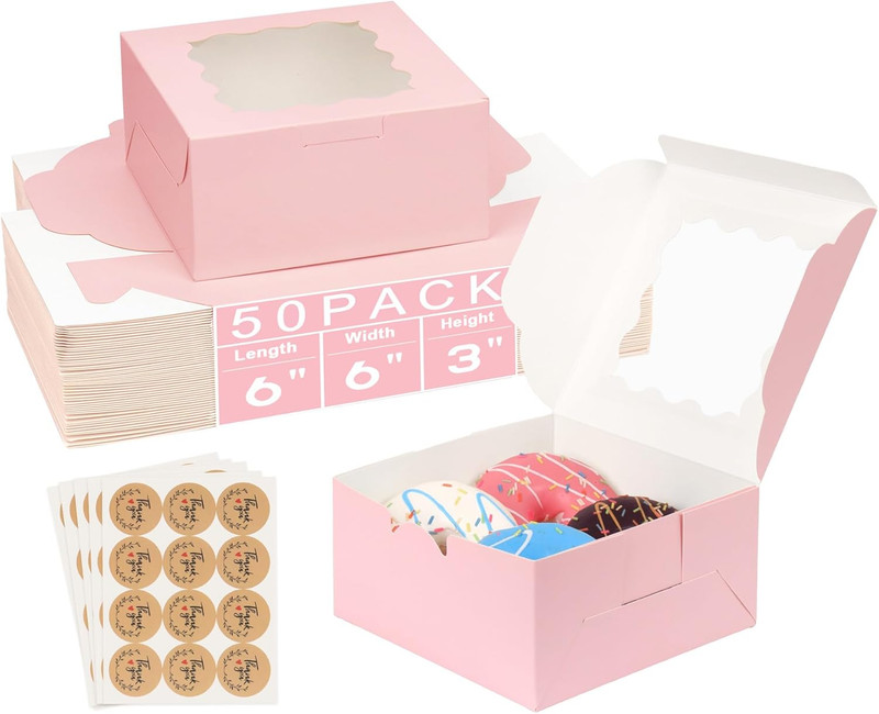 50PCS Pink Cookie Boxes with Window 8x6x2.5 Bakery Pastry Treat Gift Boxes gallery