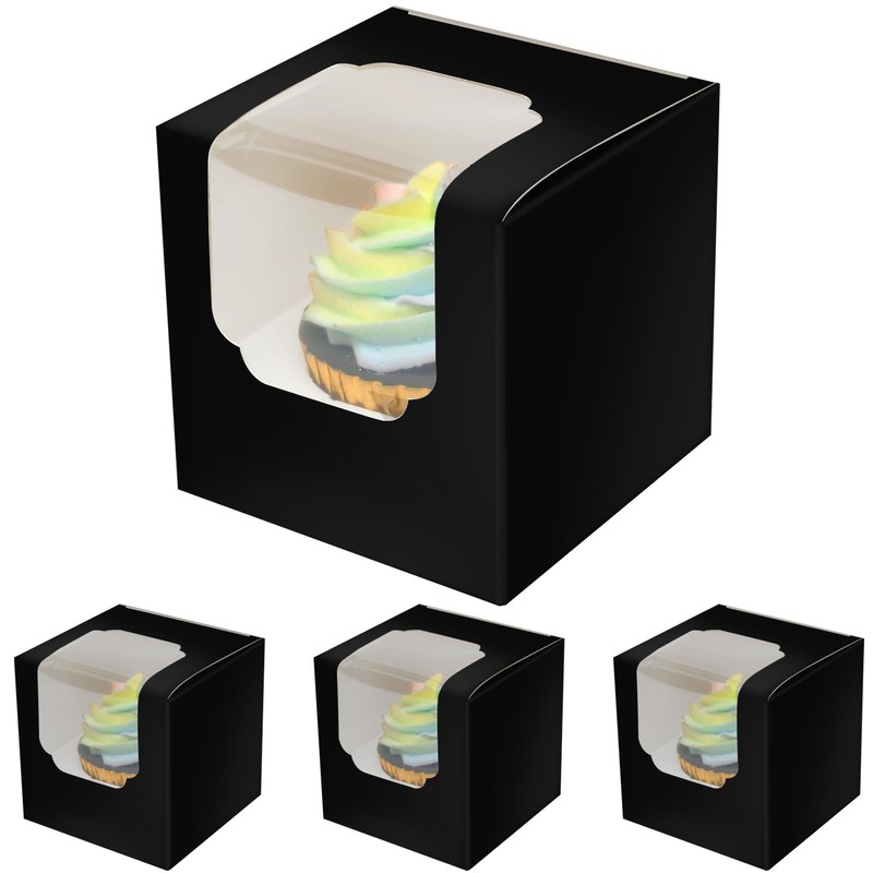 Black Cupcake Boxes Individual Cupcake Container 100pcs 3.5″ x 3.5″ x 3.5″ Au…