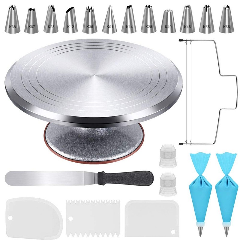 22pcs Cake Decorating Supplies Kit, Baking Tools with 12″ Aluminium Cake Turn…