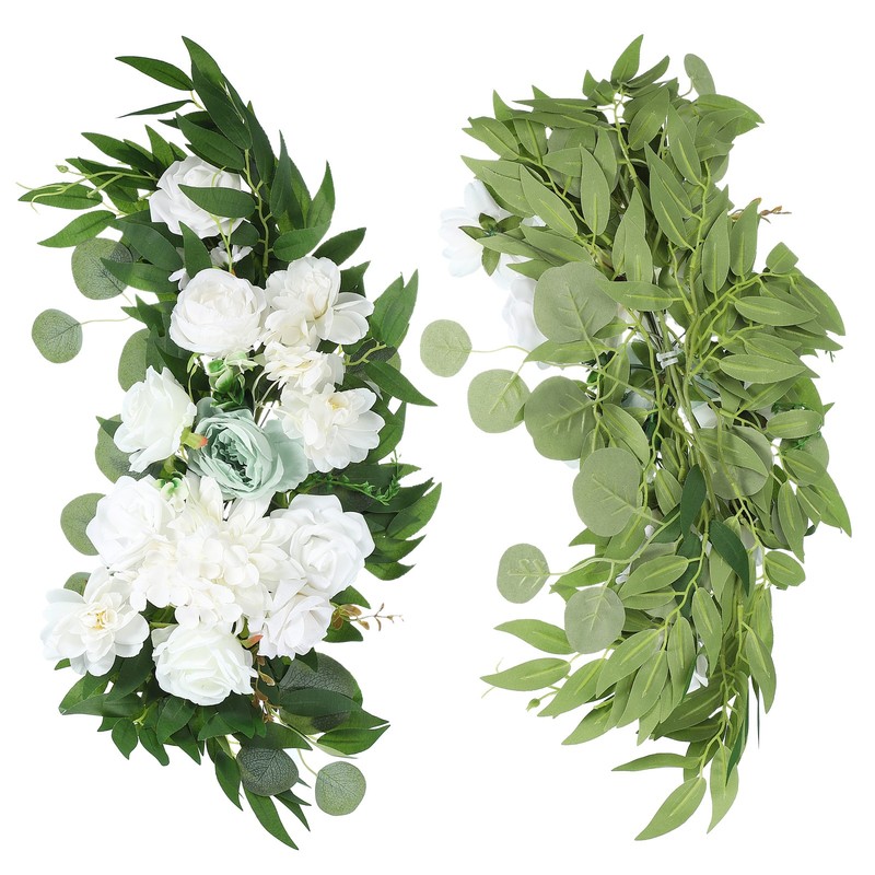 Wedding Flowers Bow, 2Pcs Artificial Silk Flowers, White/Green, Bandage Clip gallery