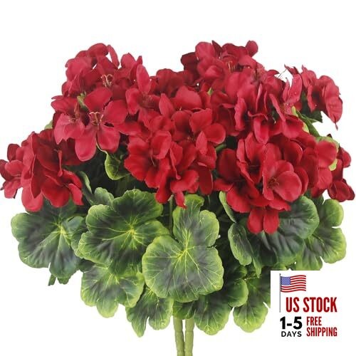2 Pcs Artificial Geraniums for Outdoor Silk Geranium Flowers Artificial Red