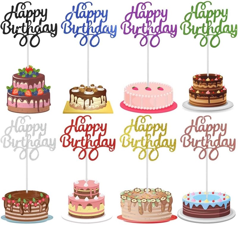 40 Pieces Happy Birthday Cake Toppers – Glitter Picks for Dessert Decorations –