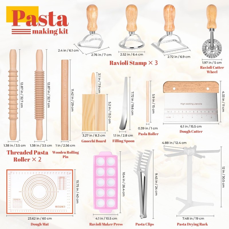 Pasta Making Tools, 15 PCS Pasta Making Kit with Pasta Drying Rack, Rolling P... gallery