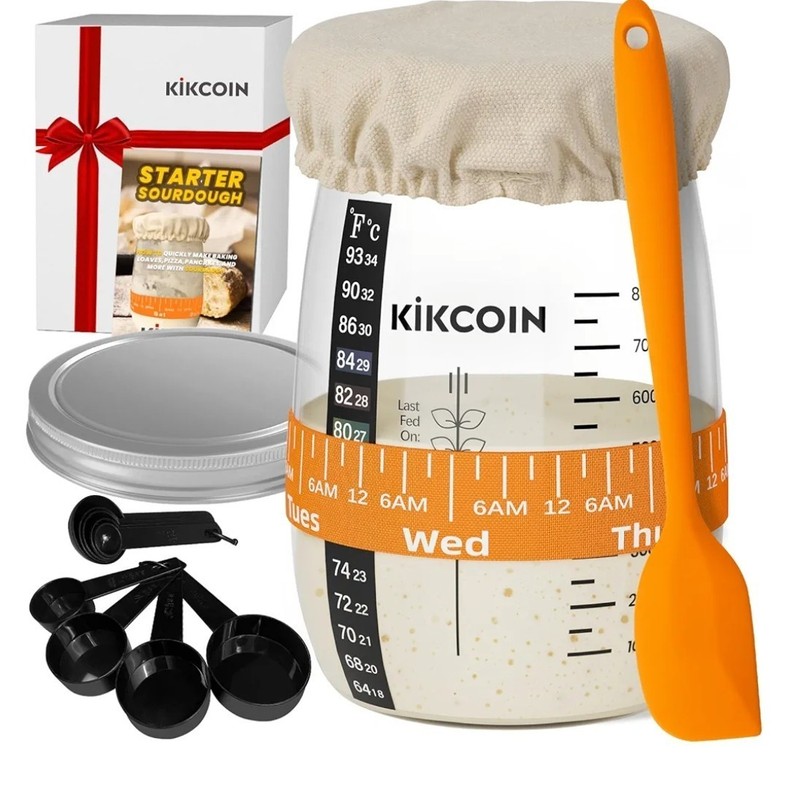 Kikcoin Sourdough Starter Kit Jar, Thermometer, Sourdough Bread Baking Supplies