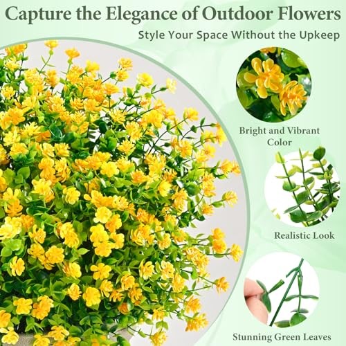 Artificial Flowers for Outdoors UV Resistant Realistic Fake 14 Bundles Yellow gallery