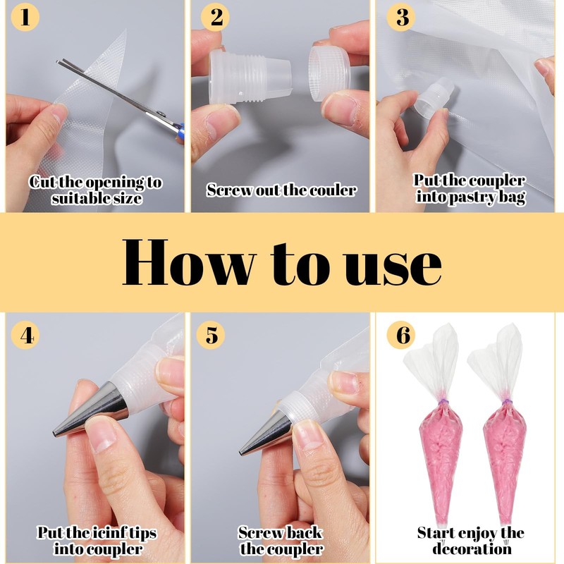 200Pcs Pastry Piping Bags and Tips Set, 24-Inch Disposable Icing Bags for Cak... gallery