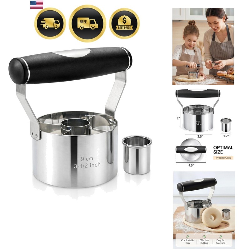 Donut Cutter with Hole, 3.5″ Stainless Steel Doughnut Cutters | Ergonomic Sof…