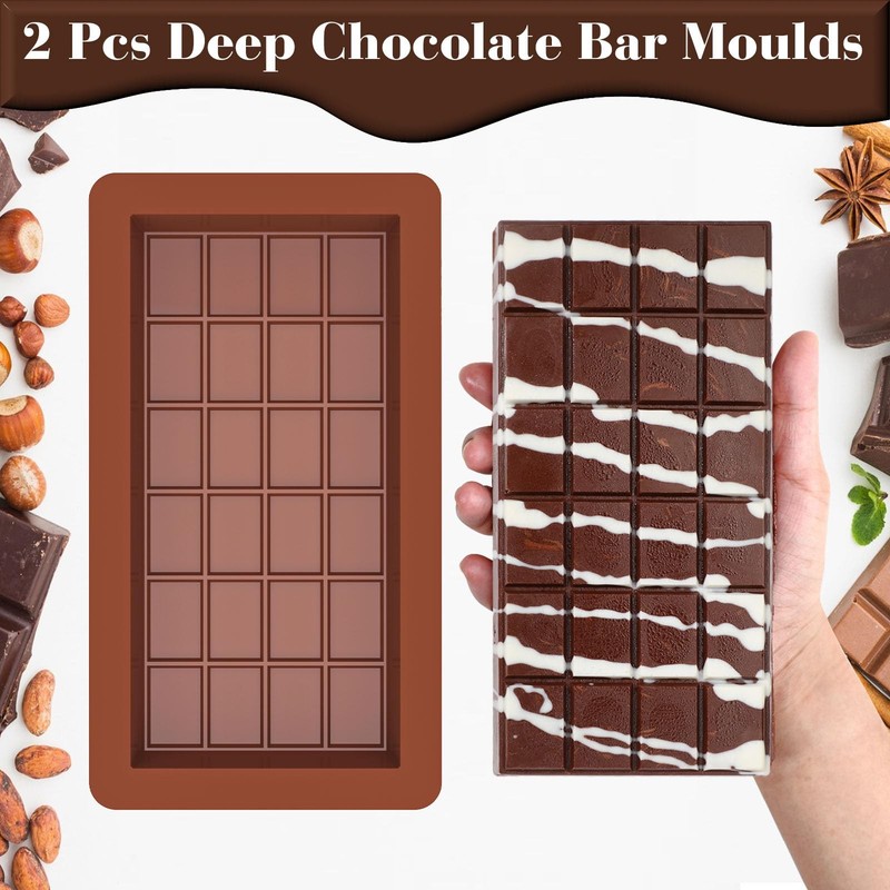 2 PCS Deep Chocolate Bar Molds Large Thick Silicone Candy Mould Jumbo 24 Snap gallery