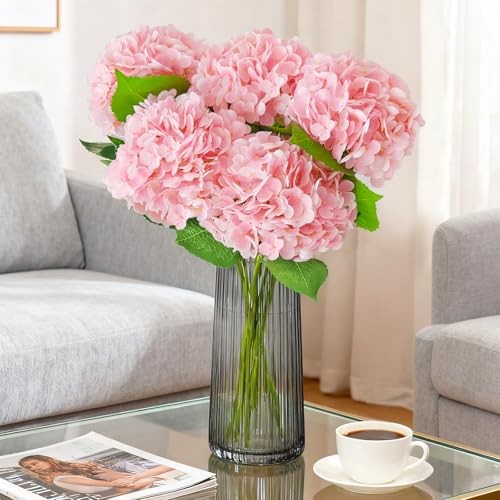 Real Touch Hydrangea Artificial Flowers with Stems, Fake Silk 3 Pcs Pink gallery