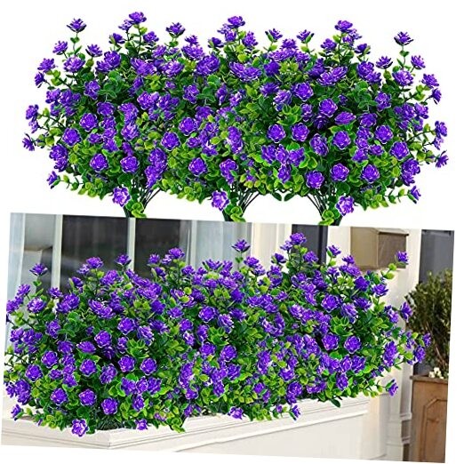 Bundles Outdoor Artificial Flowers UV Resistant Fake Boxwood Plants, 24 Purple gallery