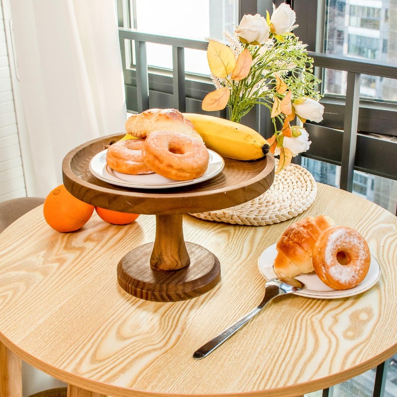 Rustic Round Wood Cake Stands, Brown Cupcake Pedestal Stand 9 Inch Dessert Di…