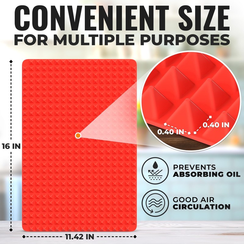 16x11.42" Non-Slip Red Pyramid Baking Mat - Easy to Clean 16"L x 11.4"W, gallery