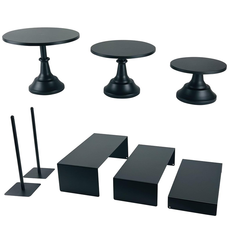 Set of 8 Black Cake Stands Donut Holder Round Metal Dessert Display Risers Cu…