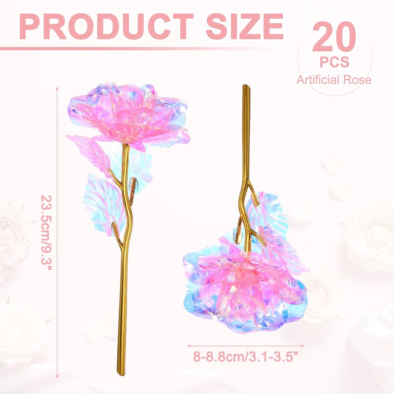 20 Pcs 24K Colorful Gold Rose, Artificial Roses Flowers, Pink gallery