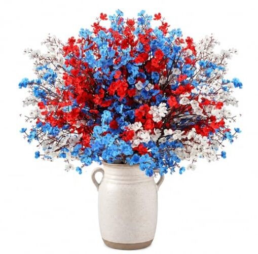 24 PCS Patriotic Artificial Baby’s Breath Flowers, Red White Blue MTX-Spring