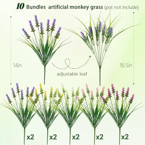 Artificial Plants Outdoor Fake Monkey Grass with Flowers 10 Bundles Mix Color gallery