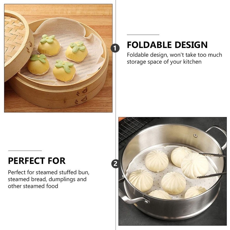 30Pcs Beige Multi Function Cotton Steamer Mats Reusable Foldable Steaming Liners gallery