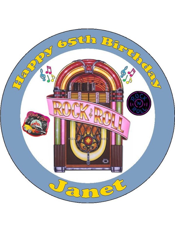 Personalised Rock n Roll Jukebox music edible icing birthday cake topper
