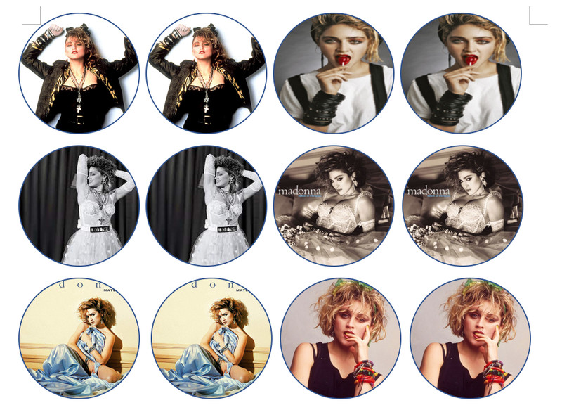 set of 12 Madonna edible paper, cupcake cookie toppers, decorations