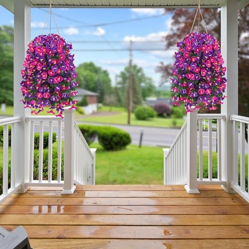 Artificial Fake Hanging Flowers Plants for Outdoor 4Pcs Purple & Magenta gallery