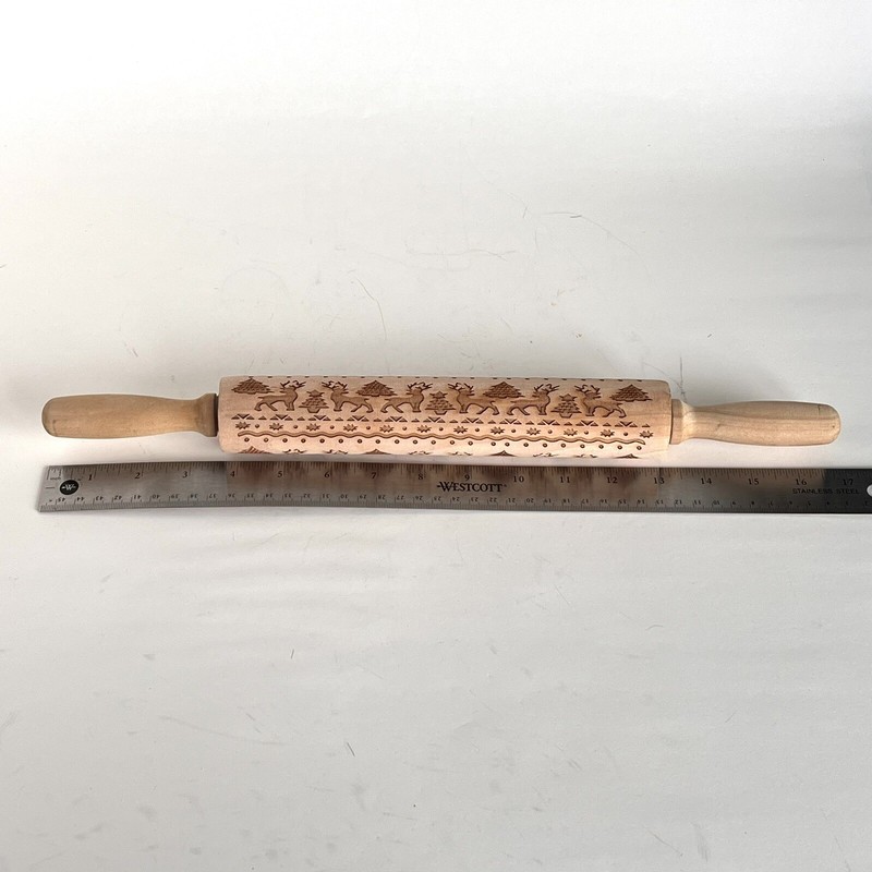 Christmas Wooden Rolling Pin Engraved Embossing Cookies Baking Kitchen Tool 17” gallery