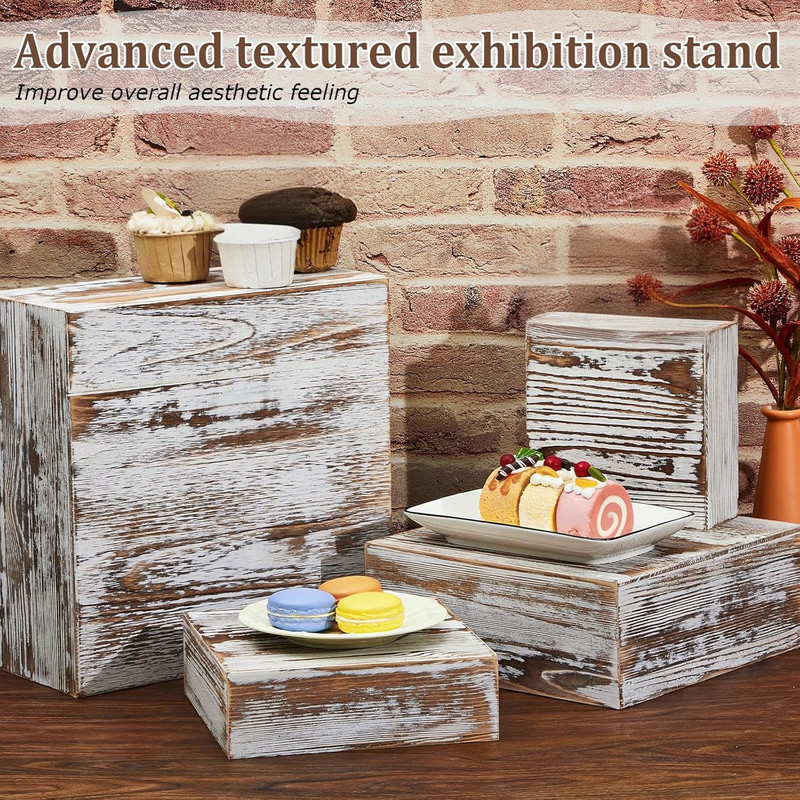 Set of 4 Wood Display Risers Rustic Cupcake Stand Wooden Stackable Display Box W gallery