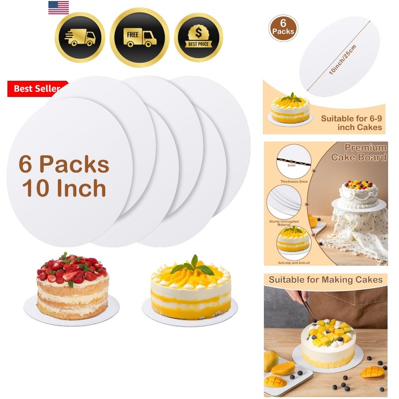 6 Pcs Cake Boards,White Cake Boards 10 inch Round,Food-graded Cardboard Cake …