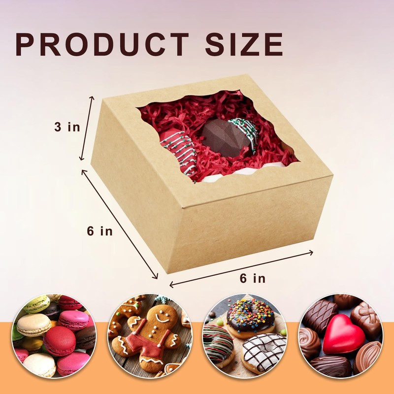50 Pack Cookie Boxes 6x6x3 Inch Bakery Boxes with Window Treat Box Dessert Bo... gallery