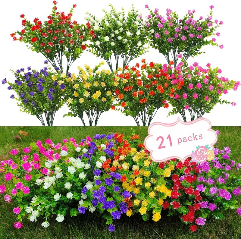 21 Bundles Outdoor Faux Plants UV Resistant Faux Bushes Plastic