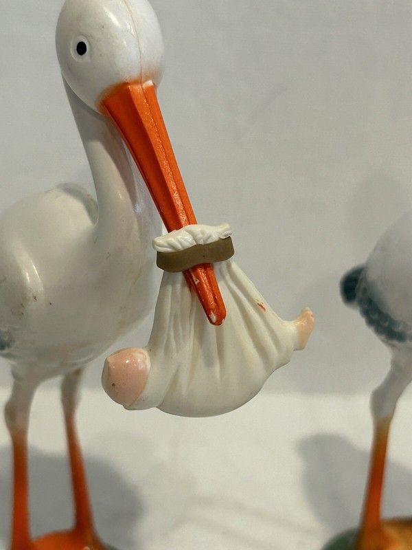 Pair Of Vintage Stork Cake Toppers 1950s gallery