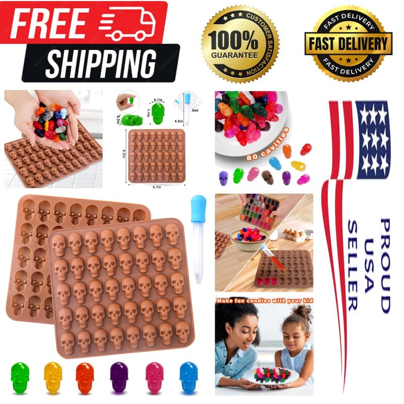 Versatile Non-Stick Skull Silicone Candy Molds – 40 Cavity Pack with Dropper