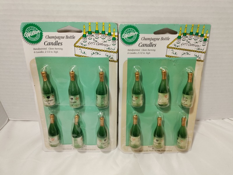 2 Pkgs Wilton Champagne Bottle Candles Cake Decoration Candles 2 1/2 ” High-READ